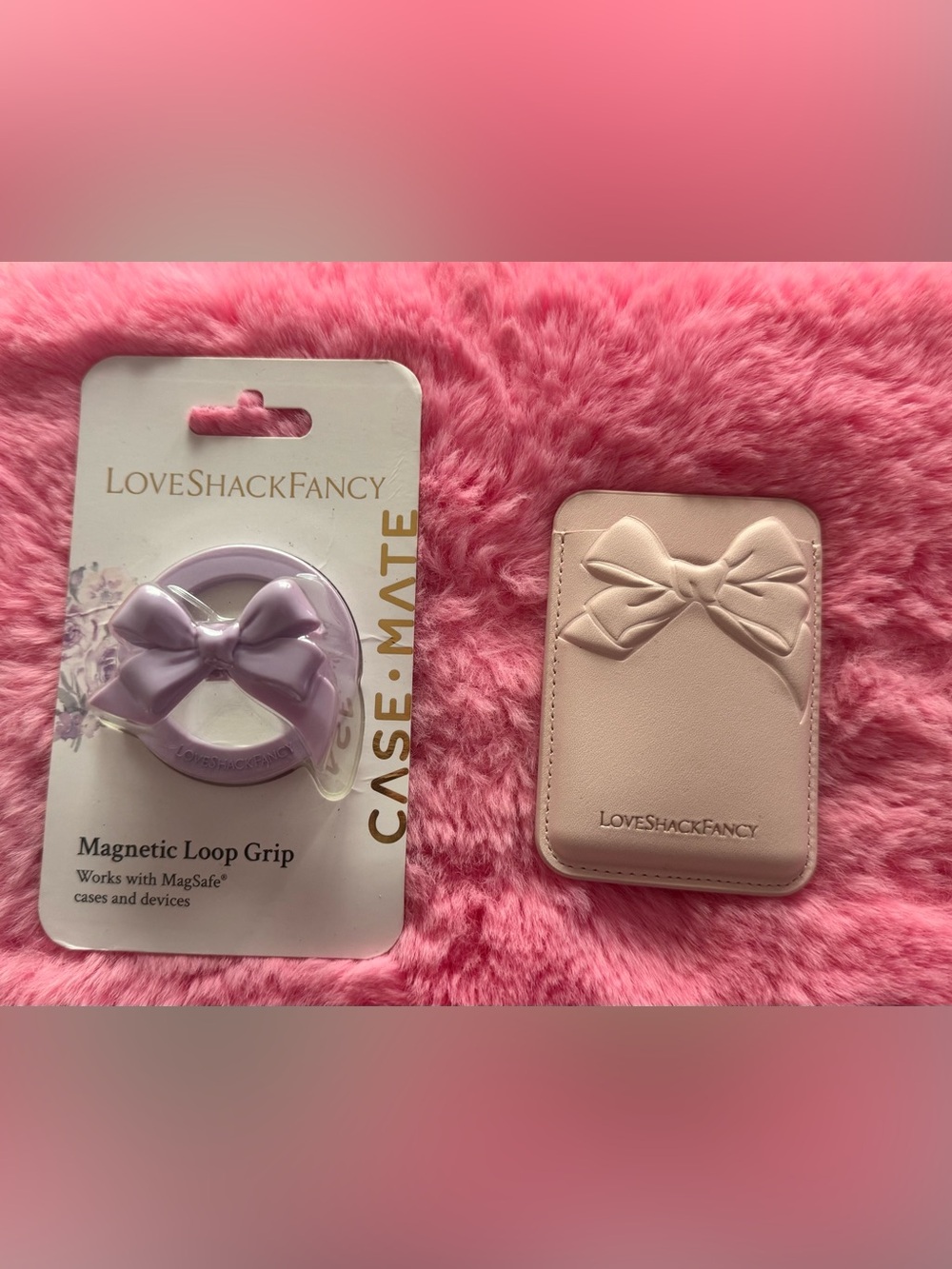 LoveShackFancy pink bow card wallet magnetic & Lilac Bow Phone Grip